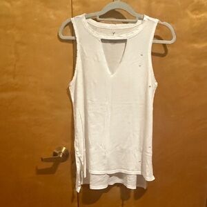 White Distressed Sleeveless V-Neck Women's Top